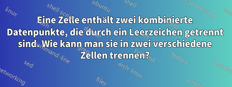 Eine Zelle enthält zwei kombinierte Datenpunkte, die durch ein Leerzeichen getrennt sind. Wie kann man sie in zwei verschiedene Zellen trennen?