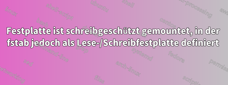 Festplatte ist schreibgeschützt gemountet, in der fstab jedoch als Lese-/Schreibfestplatte definiert