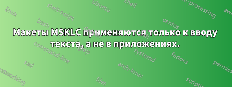 Макеты MSKLC применяются только к вводу текста, а не в приложениях.