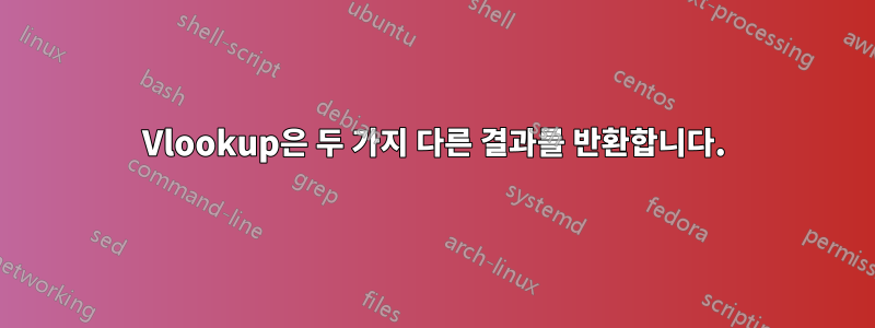 Vlookup은 두 가지 다른 결과를 반환합니다.