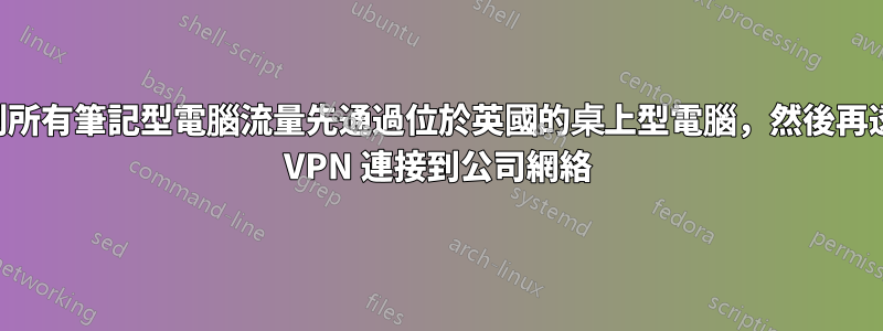 強制所有筆記型電腦流量先通過位於英國的桌上型電腦，然後再透過 VPN 連接到公司網絡