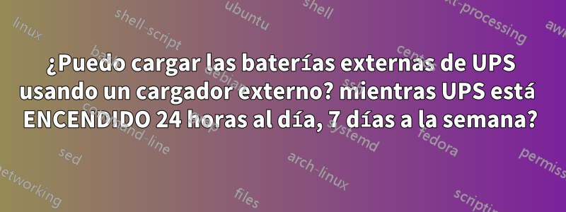 ¿Puedo cargar las baterías externas de UPS usando un cargador externo? mientras UPS está ENCENDIDO 24 horas al día, 7 días a la semana?