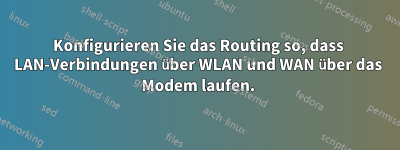 Konfigurieren Sie das Routing so, dass LAN-Verbindungen über WLAN und WAN über das Modem laufen.