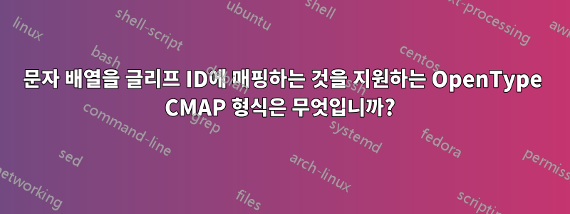 문자 배열을 글리프 ID에 매핑하는 것을 지원하는 OpenType CMAP 형식은 무엇입니까? 