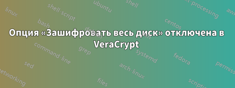 Опция «Зашифровать весь диск» отключена в VeraCrypt