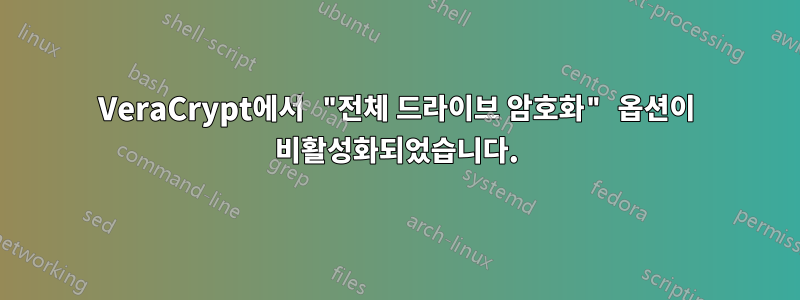 VeraCrypt에서 "전체 드라이브 암호화" 옵션이 비활성화되었습니다.