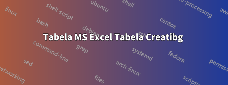 Tabela MS Excel Tabela Creatibg