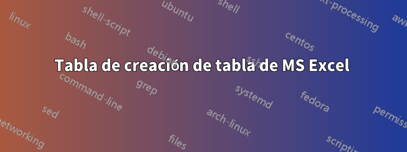 Tabla de creación de tabla de MS Excel