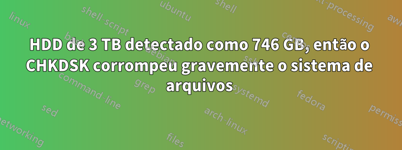 HDD de 3 TB detectado como 746 GB, então o CHKDSK corrompeu gravemente o sistema de arquivos