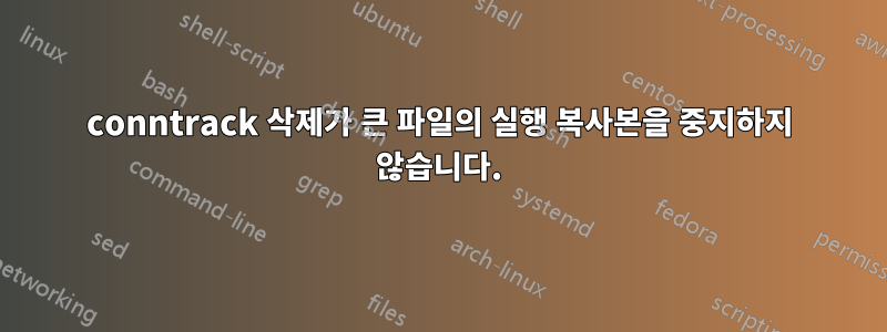 conntrack 삭제가 큰 파일의 실행 복사본을 중지하지 않습니다.