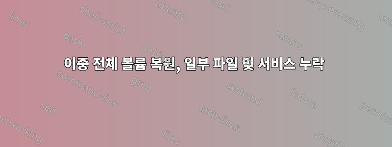 이중 전체 볼륨 복원, 일부 파일 및 서비스 누락