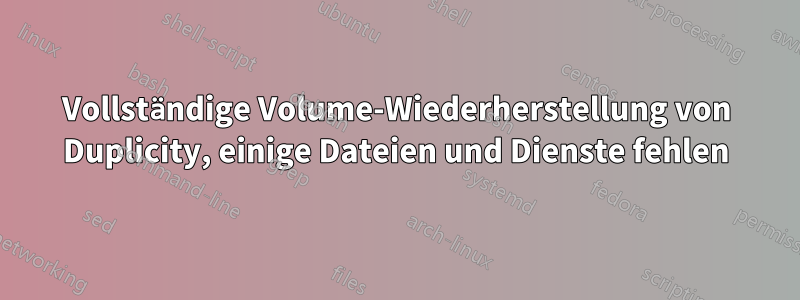 Vollständige Volume-Wiederherstellung von Duplicity, einige Dateien und Dienste fehlen