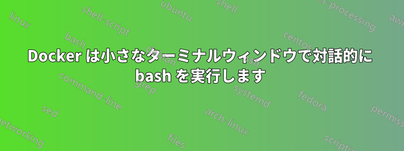 Docker は小さなターミナルウィンドウで対話的に bash を実行します