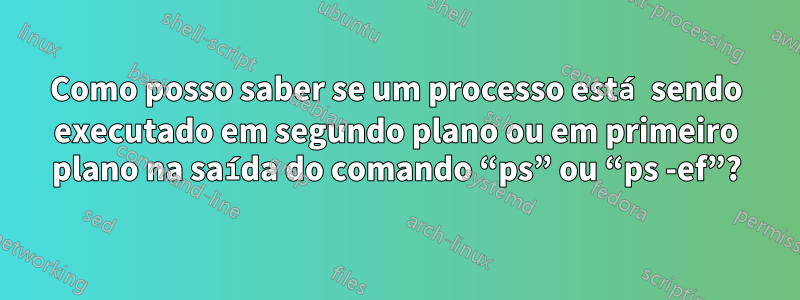 Como posso saber se um processo está sendo executado em segundo plano ou em primeiro plano na saída do comando “ps” ou “ps -ef”?