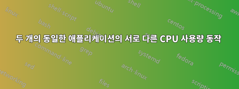 두 개의 동일한 애플리케이션의 서로 다른 CPU 사용량 동작