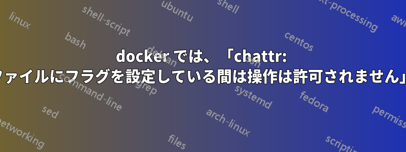 docker では、「chattr: ファイルにフラグを設定している間は操作は許可されません」