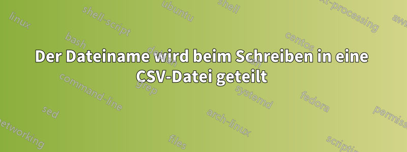 Der Dateiname wird beim Schreiben in eine CSV-Datei geteilt