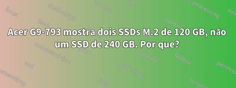 Acer G9-793 mostra dois SSDs M.2 de 120 GB, não um SSD de 240 GB. Por que?