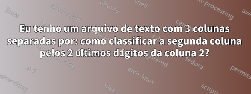 Eu tenho um arquivo de texto com 3 colunas separadas por: como classificar a segunda coluna pelos 2 últimos dígitos da coluna 2?