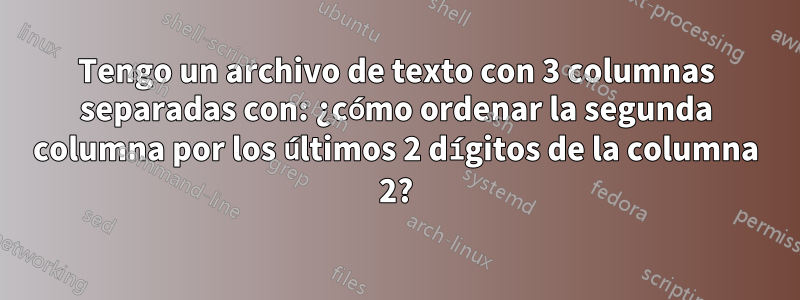 Tengo un archivo de texto con 3 columnas separadas con: ¿cómo ordenar la segunda columna por los últimos 2 dígitos de la columna 2?