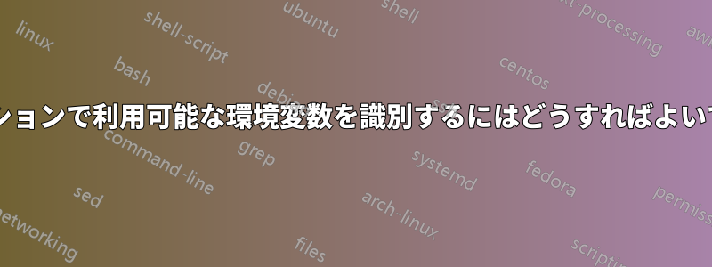 アプリケーションで利用可能な環境変数を識別するにはどうすればよいでしょうか?