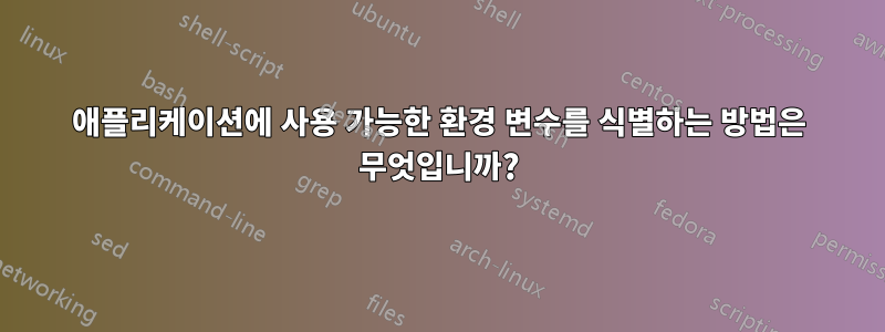 애플리케이션에 사용 가능한 환경 변수를 식별하는 방법은 무엇입니까?