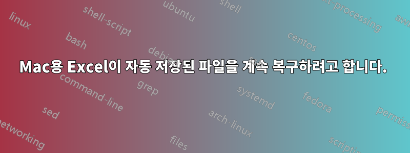 Mac용 Excel이 자동 저장된 파일을 계속 복구하려고 합니다.