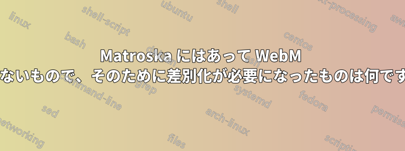 Matroska にはあって WebM にはないもので、そのために差別化が必要になったものは何ですか?