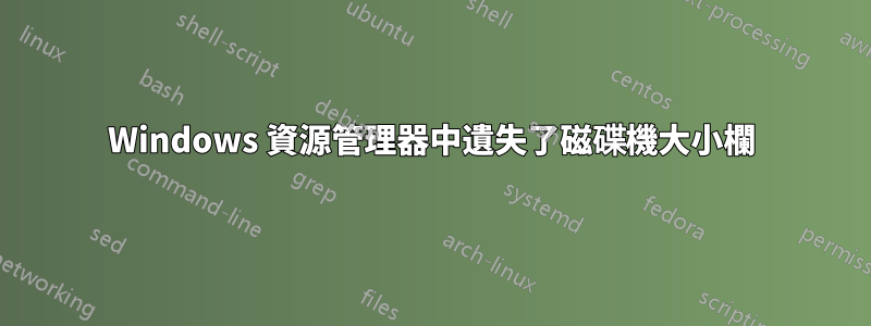 Windows 資源管理器中遺失了磁碟機大小欄