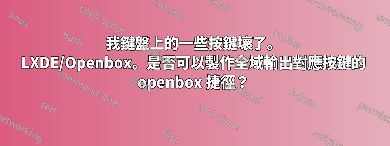 我鍵盤上的一些按鍵壞了。 LXDE/Openbox。是否可以製作全域輸出對應按鍵的 openbox 捷徑？