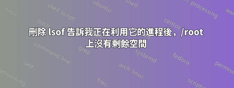 刪除 lsof 告訴我正在利用它的進程後，/root 上沒有剩餘空間