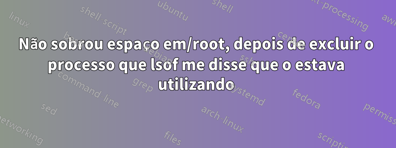 Não sobrou espaço em/root, depois de excluir o processo que lsof me disse que o estava utilizando