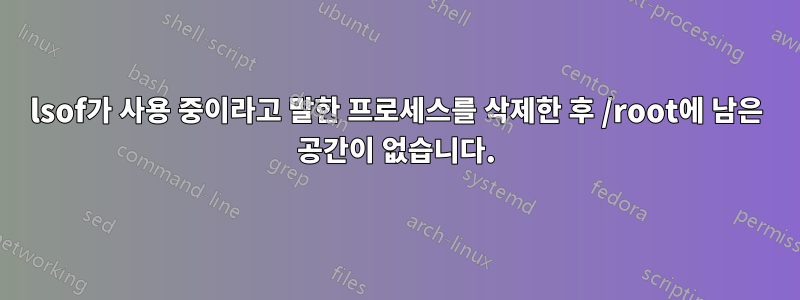 lsof가 사용 중이라고 말한 프로세스를 삭제한 후 /root에 남은 공간이 없습니다.