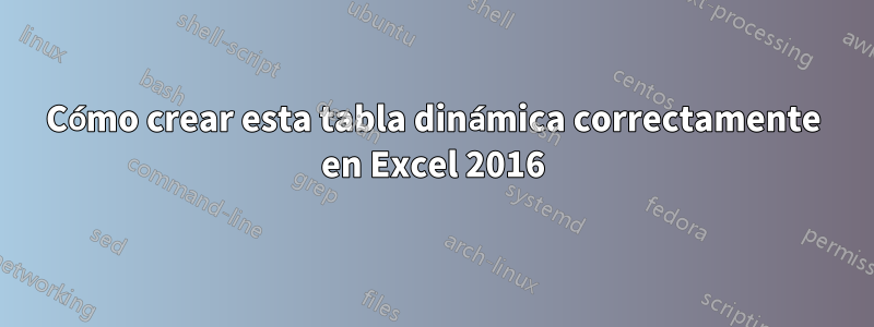 Cómo crear esta tabla dinámica correctamente en Excel 2016