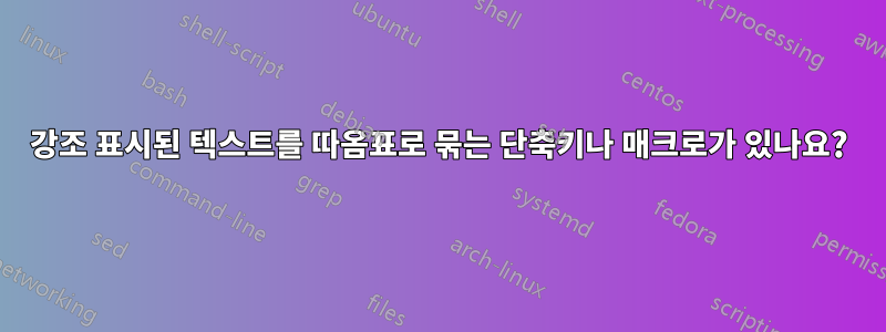 강조 표시된 텍스트를 따옴표로 묶는 단축키나 매크로가 있나요?