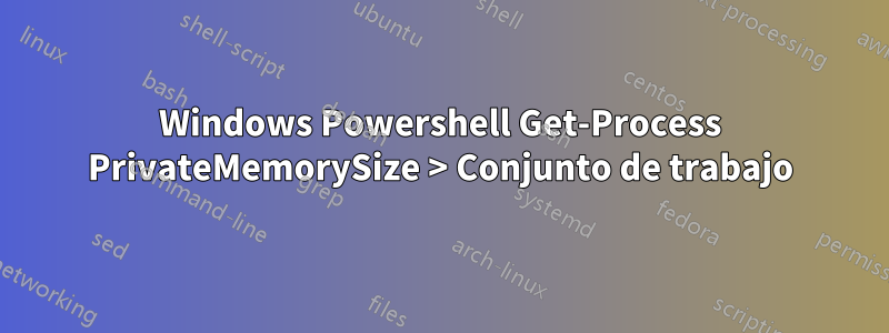 Windows Powershell Get-Process PrivateMemorySize > Conjunto de trabajo