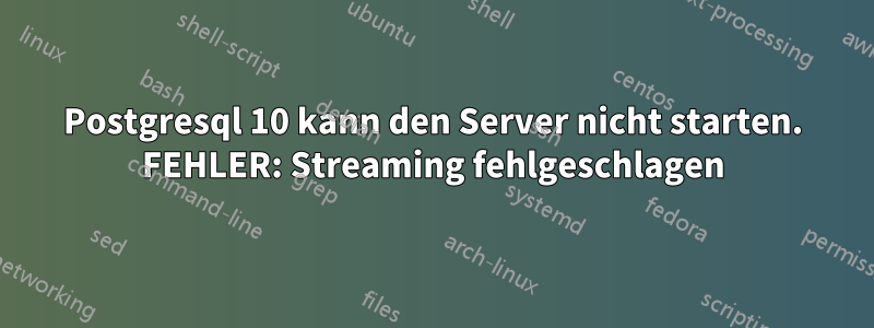 Postgresql 10 kann den Server nicht starten. FEHLER: Streaming fehlgeschlagen