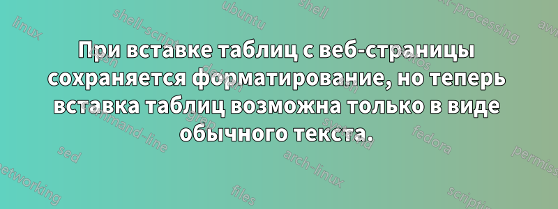 При вставке таблиц с веб-страницы сохраняется форматирование, но теперь вставка таблиц возможна только в виде обычного текста.