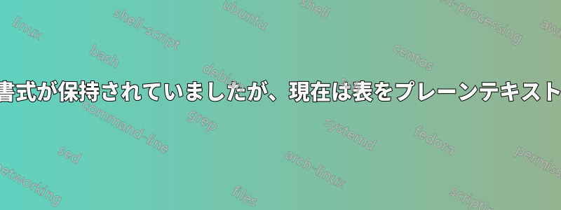 ウェブページから表を貼り付けると書式が保持されていましたが、現在は表をプレーンテキストでのみ貼り付けることができます。