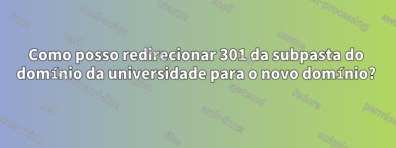 Como posso redirecionar 301 da subpasta do domínio da universidade para o novo domínio?