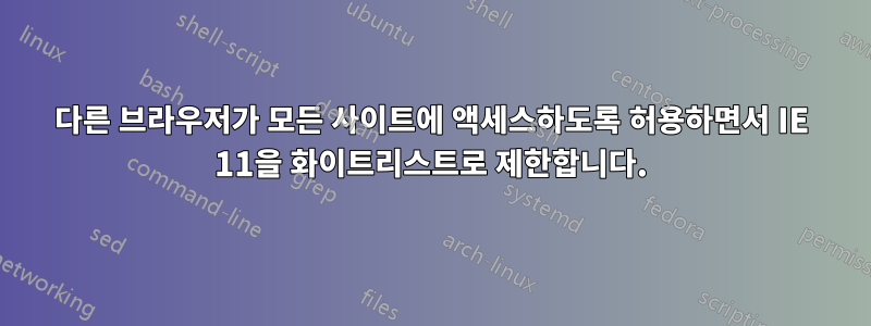 다른 브라우저가 모든 사이트에 액세스하도록 허용하면서 IE 11을 화이트리스트로 제한합니다.