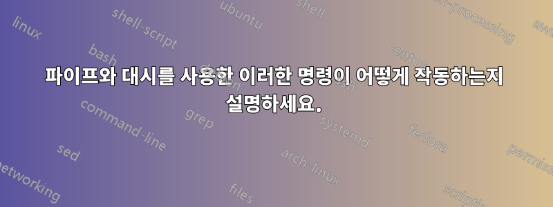 파이프와 대시를 사용한 이러한 명령이 어떻게 작동하는지 설명하세요.