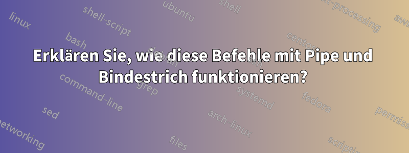 Erklären Sie, wie diese Befehle mit Pipe und Bindestrich funktionieren?