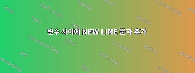 변수 사이에 NEW LINE 문자 추가