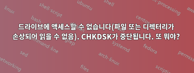 드라이브에 액세스할 수 없습니다(파일 또는 디렉터리가 손상되어 읽을 수 없음). CHKDSK가 중단됩니다. 또 뭐야?