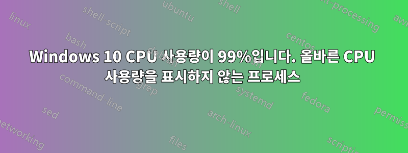 Windows 10 CPU 사용량이 99%입니다. 올바른 CPU 사용량을 표시하지 않는 프로세스