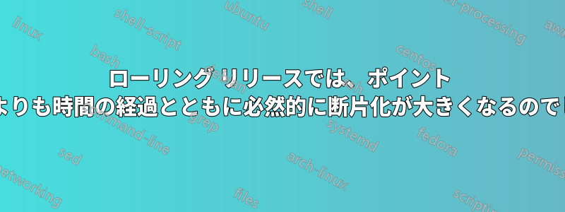 ローリング リリースでは、ポイント リリースよりも時間の経過とともに必然的に断片化が大きくなるのでしょうか?