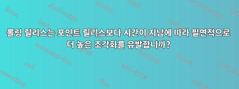 롤링 릴리스는 포인트 릴리스보다 시간이 지남에 따라 필연적으로 더 높은 조각화를 유발합니까?