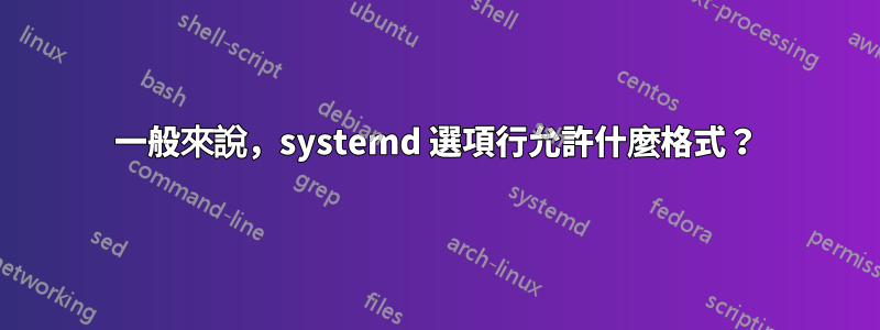 一般來說，systemd 選項行允許什麼格式？