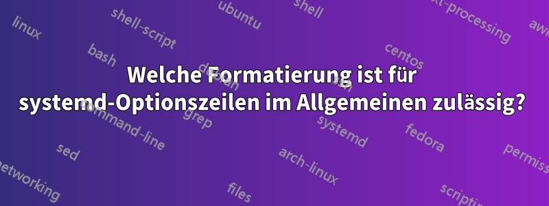 Welche Formatierung ist für systemd-Optionszeilen im Allgemeinen zulässig?